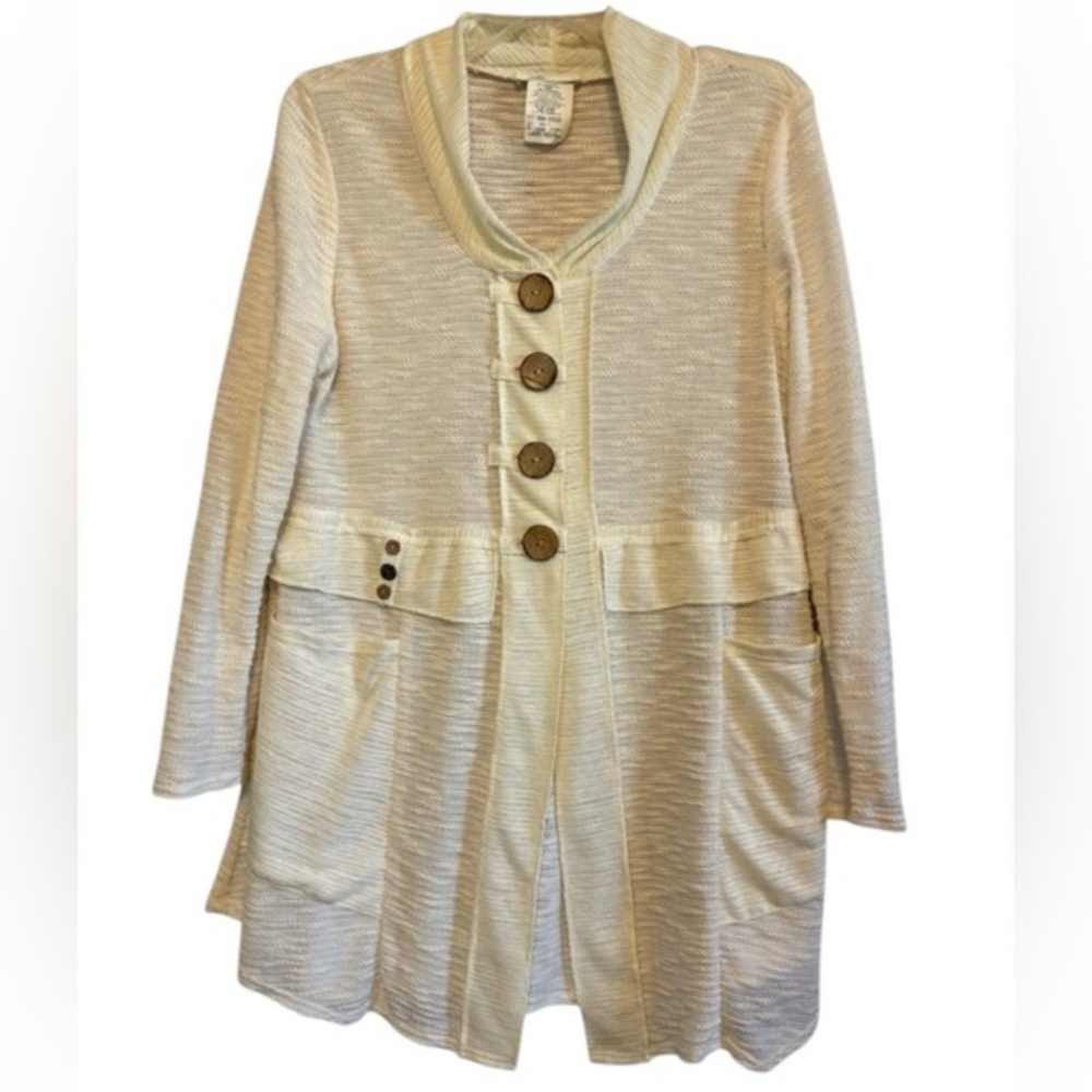 Zoe Beige Lightweight Jacket Top Tunic Wooden Buttons Office Party Size large